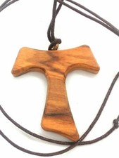 LOT OF 5 Olive Wood Tau Cross Necklace Made in Italy picture