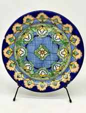 Rare Vintage Uriarte Talavera Mexican Pottery Hand Painted Blue Floral Plate picture