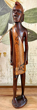 VTG HandCarved African (Kenya) Warrior, made from Native Ironwood, 18” tall  picture