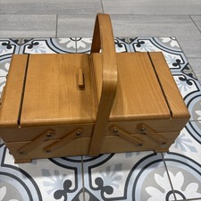 Vintage STROMMEN Bruk Hamar Norway MCM Small Wooden Accordion Sewing Box picture