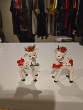 Lefton White Deer Candleholders #685 picture