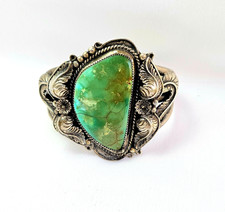 BIG VTG Turquoise Sterling Silver Cuff Bracelet Native American 63g LP Pine Tree picture