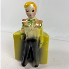 Vintage Ceramic Boy Figurine Planter Chartreuse Mid Century Modern Pottery picture