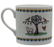Vintage Gevalia Kaffe Swedish Spring Mug Folk Art Cottage Heart Tree Lamb READ picture