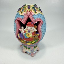 Vtg Easter Egg Diorama Figurine Bunny Rabbit Family Holiday Decor Pastel picture
