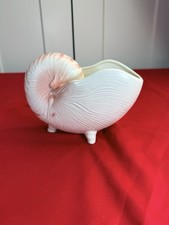 Vtg Fitz Floyd Nautilus Shell Footed Planter Pink White Ceramic Vase 7” picture
