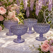 Bridgerton Purple Diamond Cut Champagne Coupe Glasses Set of 4 New Regency Style picture