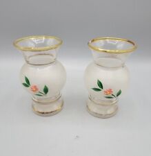 Vintage Glass Small Bud Vases Set of 2 Gold Trim ~ Flower  3 3/4” Tall picture
