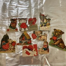 Vintage Antique Valentine Cards Lot of 10 Animals 1940s picture