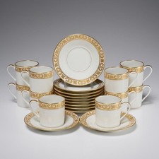 A Vignaud Limoges France Gold Porcelain Demitasse Cup & Saucer Set Vintage 21pc picture