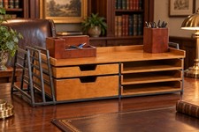 Rare Vintage Wood Metal Heavy Desk Organizer picture