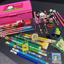 VTG Sanrio BIG LOT Keroppi Pochacco Box Pencils Pens Erasers 80s 90s USED Clean picture