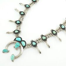 Vintage Squash Blossom Sterling Silver Turquoise Shadowbox Necklace picture