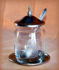 CONNECTICUT HOUSE Glass Condiment Jar, PEWTER Lid Spoon & Underplate ~ PINEAPPLE picture