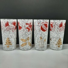 MCM West Virginia Glass Christmas Snowy Day Set Of 8 Hi Ball Drinking Glasses picture
