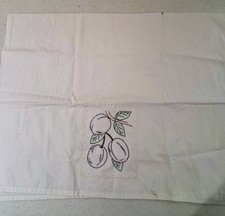 White Cotton Embroidered Plum Fruit Tea Towel picture