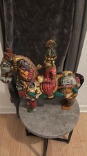 Vintage Hand Carved Painted Wood Indian Nari Kunj Composite Horse Rider Figurine picture