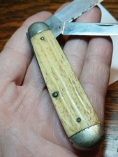 Vintage Queen Cutlery USA 2 Blade Folding Pocket Knife Hunter Winter Bottom Bone picture