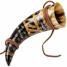 Viking Drinking Horn Norman Leather Holder - Fire Burned Snakeskin Design picture