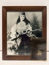 Antique 1894 Framed Wild West Photo Girl Posing w Gun Like Annie Oakley/Negative picture