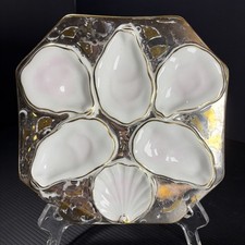Antique France Porcelain Oyster Plate Gold Silver Octagon Shape picture