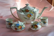 Crown Ducal Art Deco Pomegranate Tea Set 3 Pc With 2 Coffee Can Cups 1920's picture