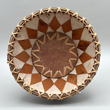 Vintage Inupiaq Birch Bark Basket Native Alaskan Handmade Diamond Design Browns picture