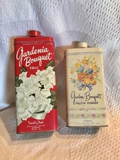 Vtg Dorothy Reed Talc + Romney Gardenia Bouquet Advertising Tin Can (2)RARE picture