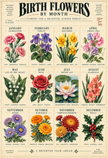 Birth Flowers by Month Vintage Botanical Floral Chart Poster Wall Art 13x19 picture