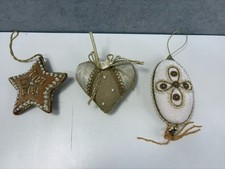 Set of 3 Vintage Beaded Satin & Velvet Ornaments — Gold, Pearl & Ivory, 1970s picture