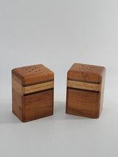 Inlaid Wood SALT and PEPPER SHAKERS, Artisan Made picture