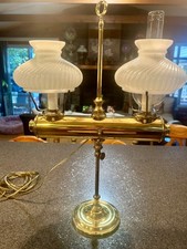 Charles F Spencer Lamp Polished Brass Double Burner Student Electrified Oil Lamp picture