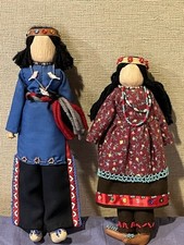 Woodland Cornhusk No Face Dolls Early 20th Century Seneca Iroquois Set Of 2 picture