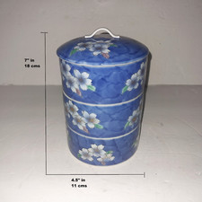 Antique Fukagawa Seiji Japanese Three Tier Porcelain Stacking Box Trinket Jewelr picture