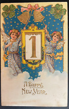 Vintage Victorian Postcard 1909 A Happy New Year - Angels with #1 picture