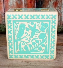 Handmade Lacquer Box with Tropical Birds Flowers & Butterflies Mexican Folk Art picture