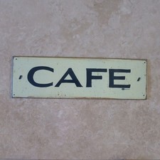 Mummert Retro Vintage Distressed Blue & Off White Cafe Metal Sign picture