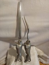 Vintage Bruce Fox Charging Bull Carving Set Solingen Germany Meat Knife Fork picture