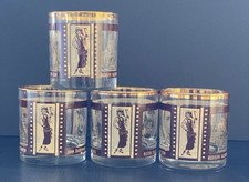 ROARING TWENTIES 4 Vintage Hollywood Whiskey Lowball Tumblers Glasses Houze Art  picture