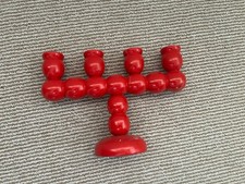 Vintage Red Scandinavian Wooden Candelabra Candle Holder Mid Century Folk Art picture
