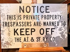 Original AT&SF Santa Fe Railway 2 Sided Aluminum KEEP OFF Private Property Sign picture