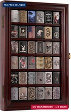 36 Lighter Display Case with Solid Pine, Finish Shadow Box for Zippo, Military, picture