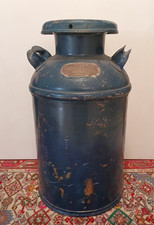 ANTIQUE LARGE GRADE B RAW MILK CAN LOUISVILLE KY TAG OLD BLUE PAINT picture