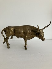 Large Vintage Mid Century Modern Solid Brass Bull Statue Sculpture Western 14” picture