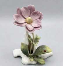 Vintage Cybis Porcelain Windflower Figurine Bisque Pink Flower Ladybug Signed⁠ picture