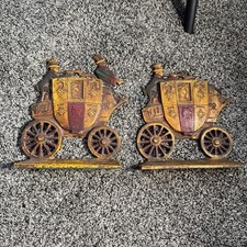 Vintage Nuydea Cast Iron Royal Mail Stagecoach Bookends Worcester London 1930 picture