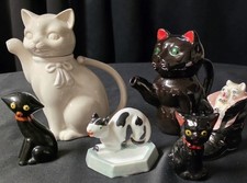 VTG 1950-1980 Japan Cat Ceramic Lot Crowning Touch Teapot Shafford Redwar S&P picture