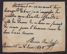QUEEN MARIE AMELIE (FRANCE) - AUTOGRAPH NOTE SIGNED 06/08/1848 picture