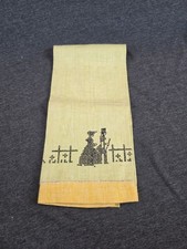 Antique 1940's Cross Stitch Embroidered Guest Towel Tan,Blk Silhouette picture