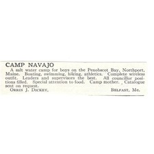 Camp Navajo Penobscot Bay Northport Orrin J. Dickey c1918 Advertisement AE5-SV6 picture